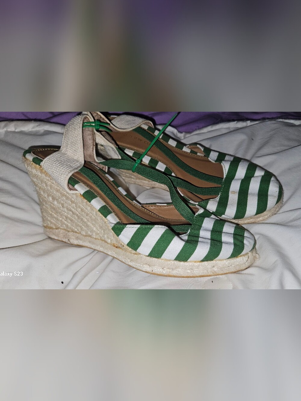 Green and White Striped Espadrille Wedge Sandals Montego Bay Club Size 7